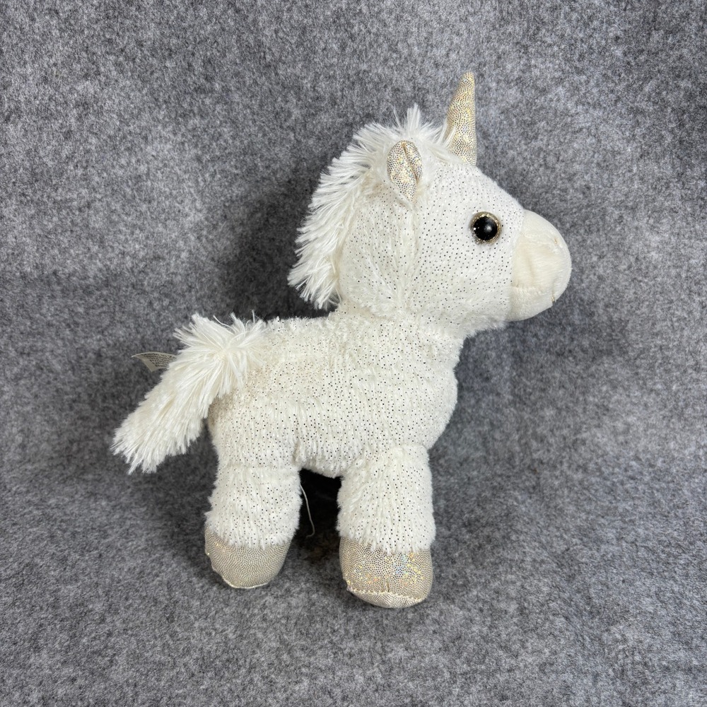 Douglas Cuddle Toys Elodie White Gold Unicorn Plush Shimmer Glitter Sparkle Toy